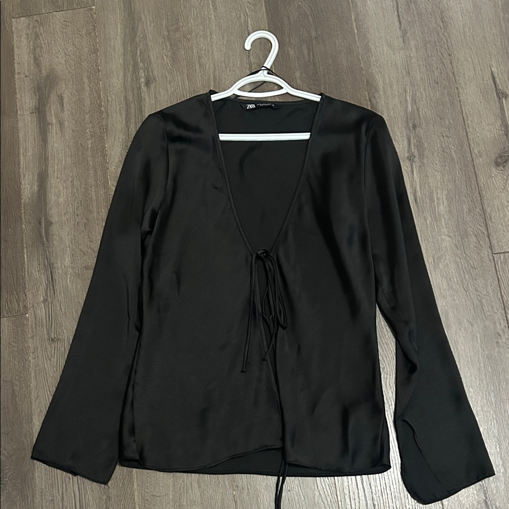 Zara Elegant Black Satin Blouse